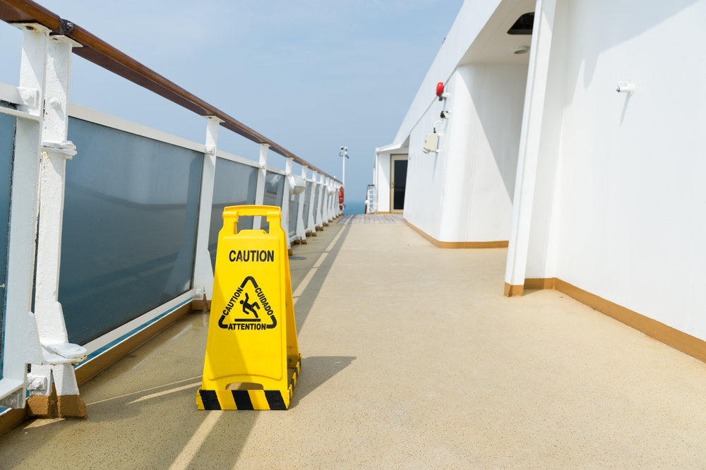 Caution sign on cruise ship to prevent injury