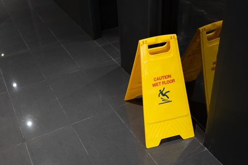 wet floor sign in a Miami commercial property