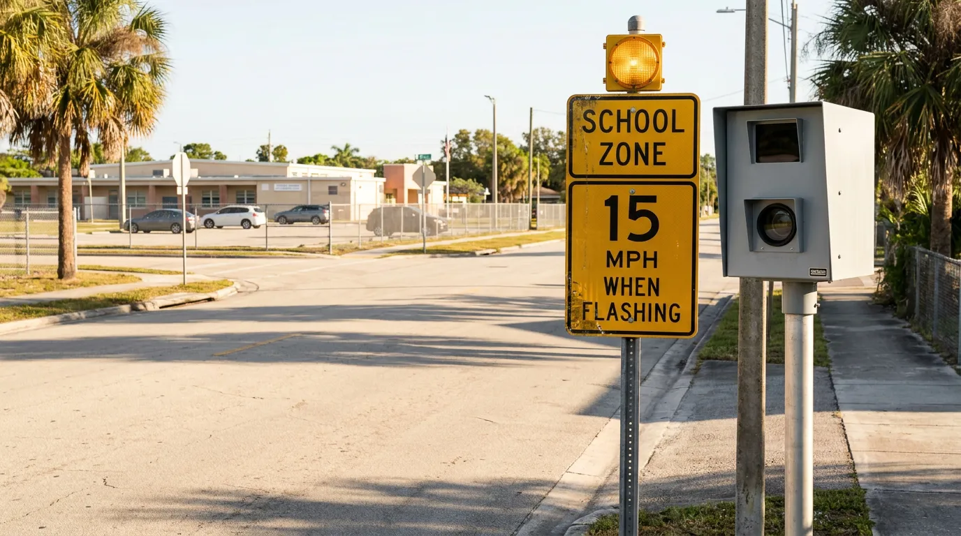 School Zone 15 MPH When Flashing speed limit sign with traffic camera